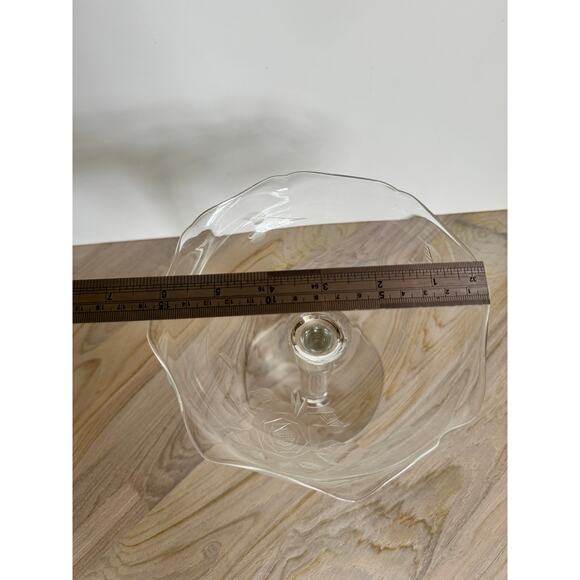 VINTAGE Glass Pedestal Candy Dish Ice Cream Bowl Ruffled Rim Rose Etch Fostoria - Picture 6 of 6